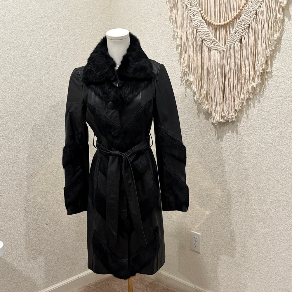 bebe Black Faux Fur Trim Trench Coat